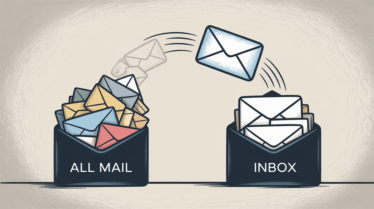 Simple flow diagram showing how to move an archived email back to inbox